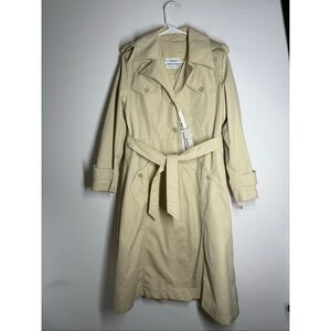 Vintage NWT Down International Trench Coat Cream Sz 13/14 Removable Hood & Belt